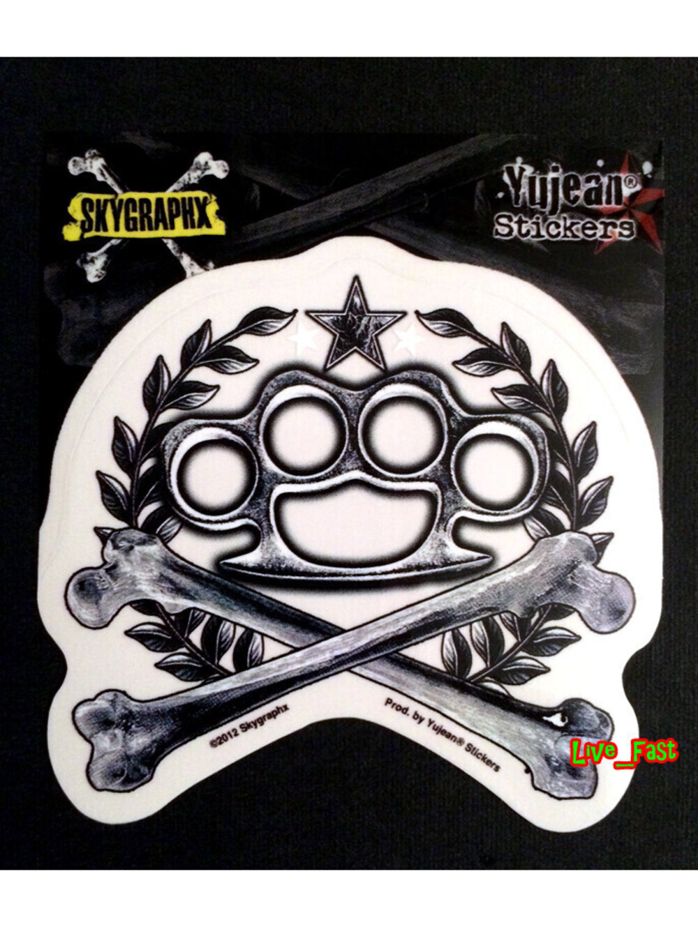 BRASS KNUCKLES CREST & CROSS BONES DECAL STICKER MOTORCYCLE GAS TANK FENDER